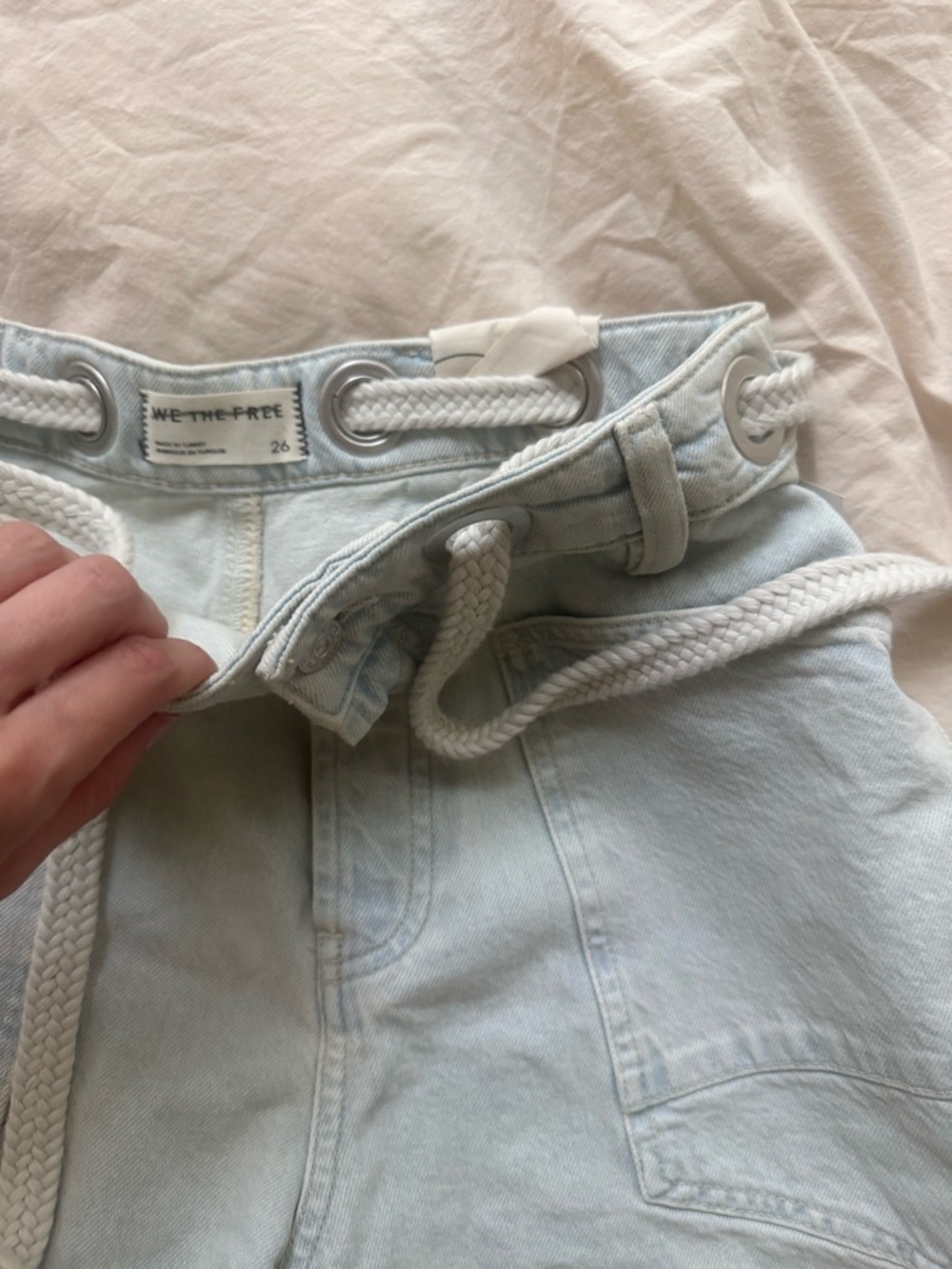 Free People Light Wash Rope-Tie Denim Shorts - Picture 3 of 6